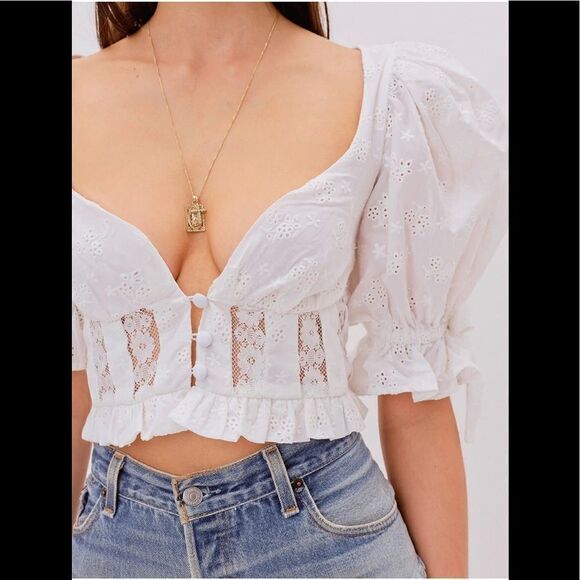 Jean Blouse, White - Picture 3 of 4